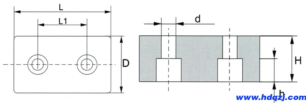 單梁起重機(jī)長(zhǎng)方形緩沖器外形尺寸圖